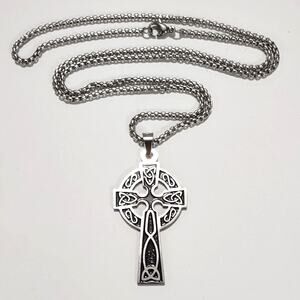 Stainless Steel Black Necklace Celtic Cross Vampire Gothic Halloween Christian